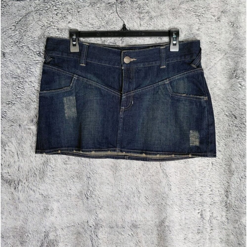 Vtg Y2K Mossimo Denim Low Rise Micro Skirt Sz 13 Distressed Festival Concert